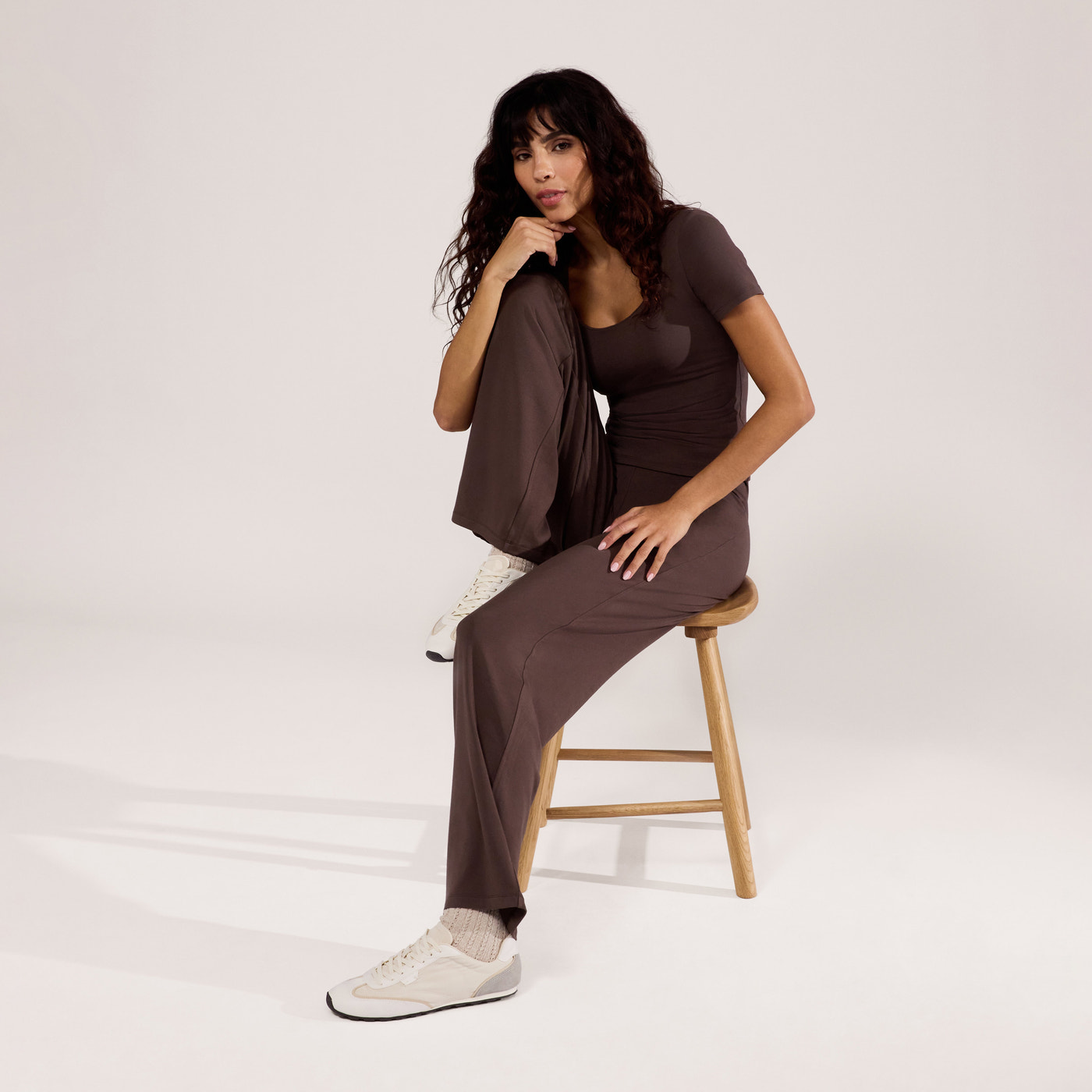 Lightweight Wide Leg Trousers - Espresso Brown