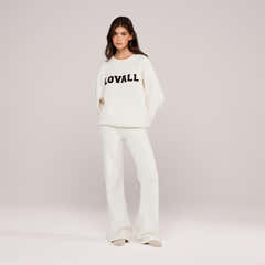 Pull oversize en tricot universitaire - Blanc cassé
