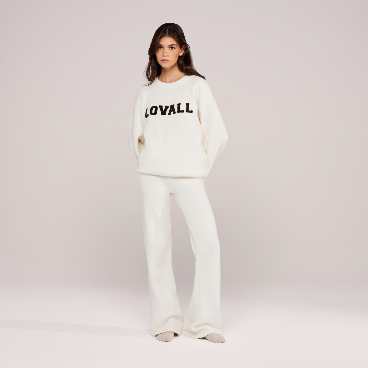 Pull oversize en tricot universitaire - Blanc cassé