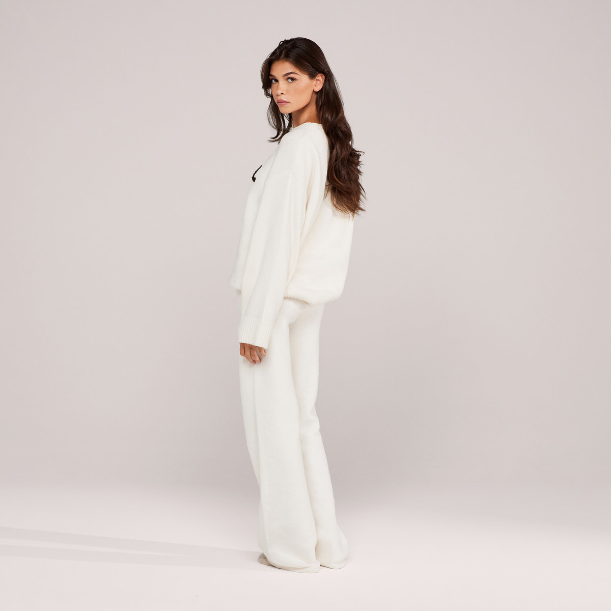 Pantalon large en maille brossée - Gris