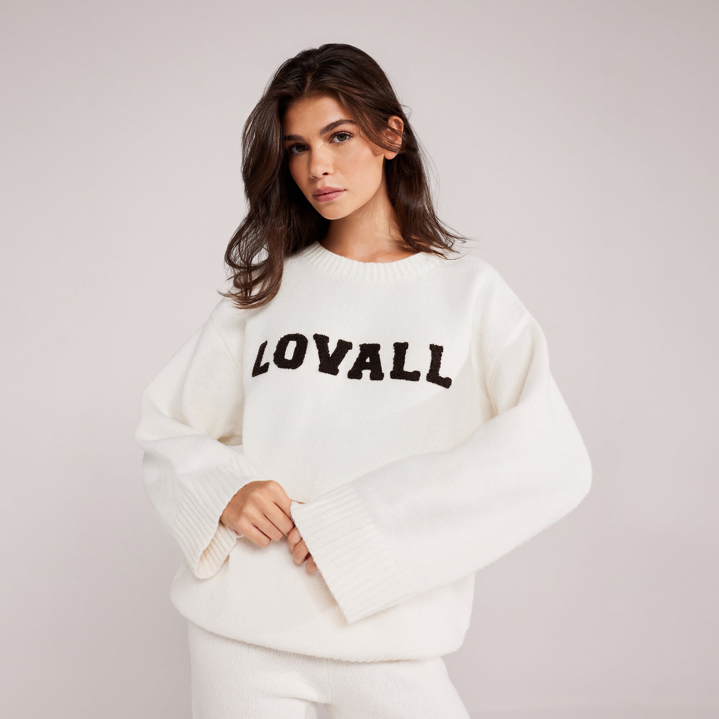 Pull oversize en tricot universitaire - Blanc cassé