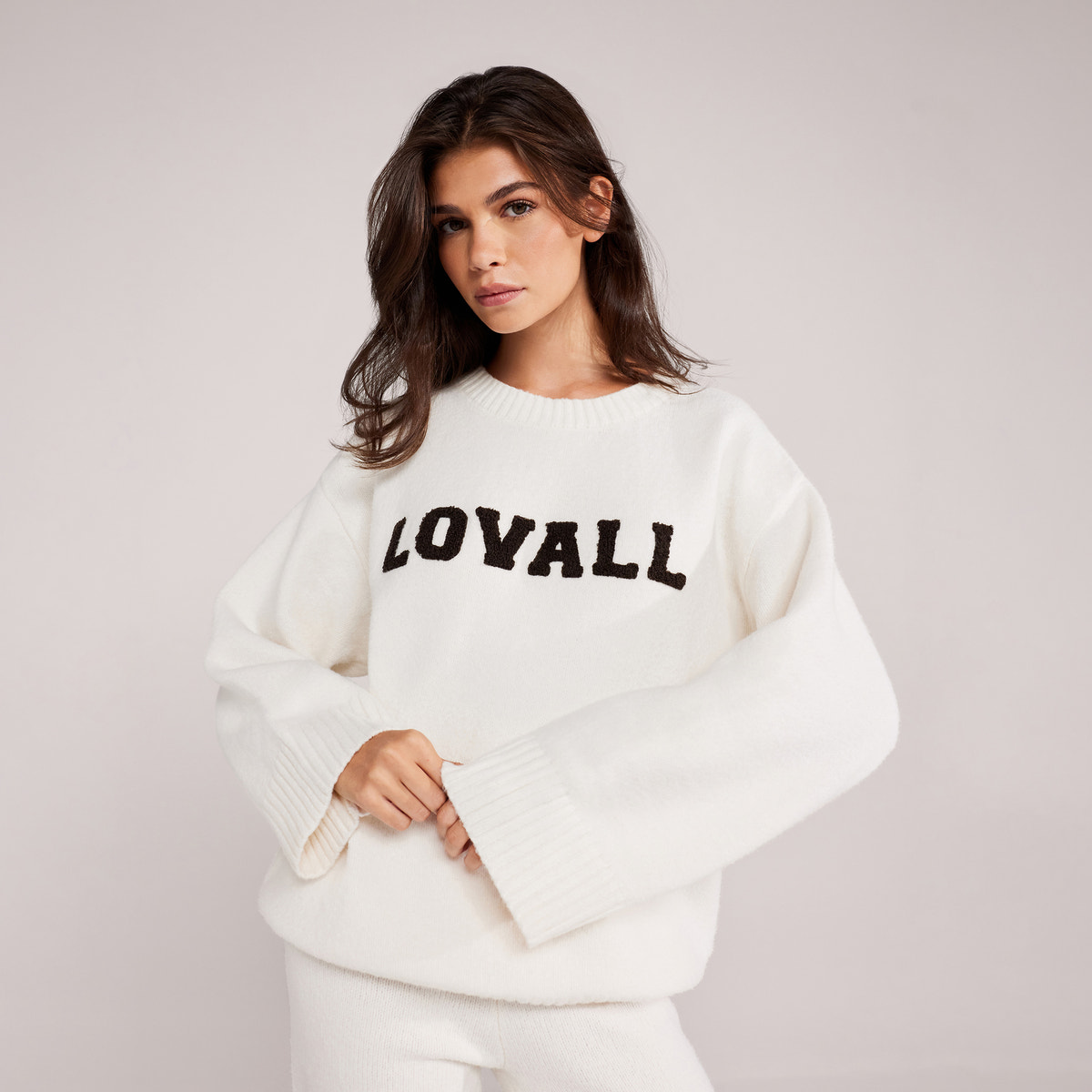 Pull oversize en tricot universitaire - Blanc cassé