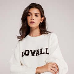 Pull oversize en tricot universitaire - Blanc cassé