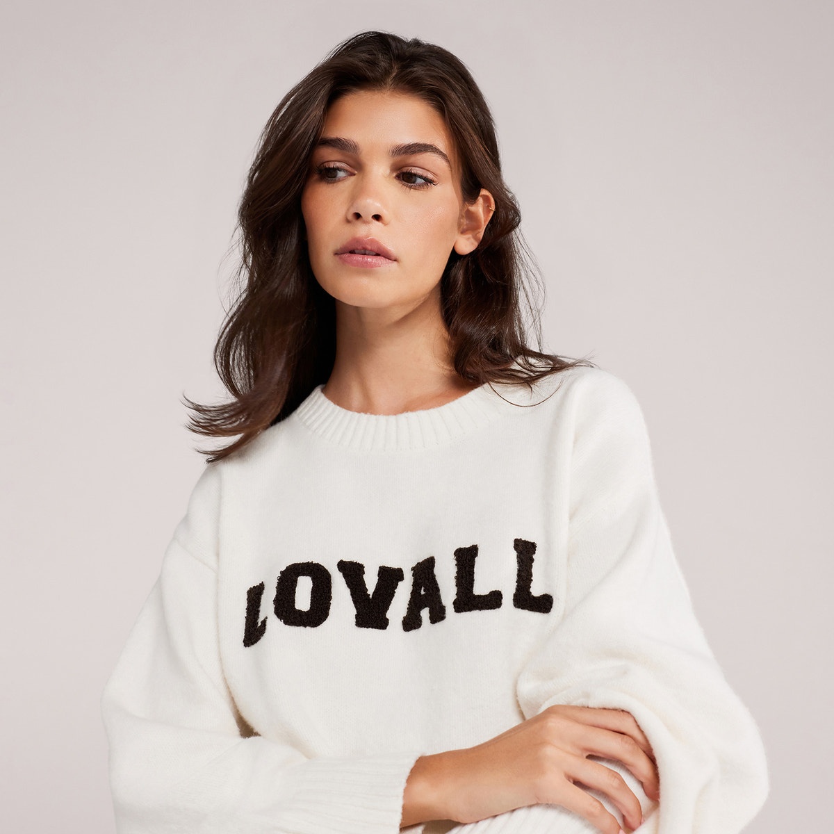 Pull oversize en tricot universitaire - Blanc cassé