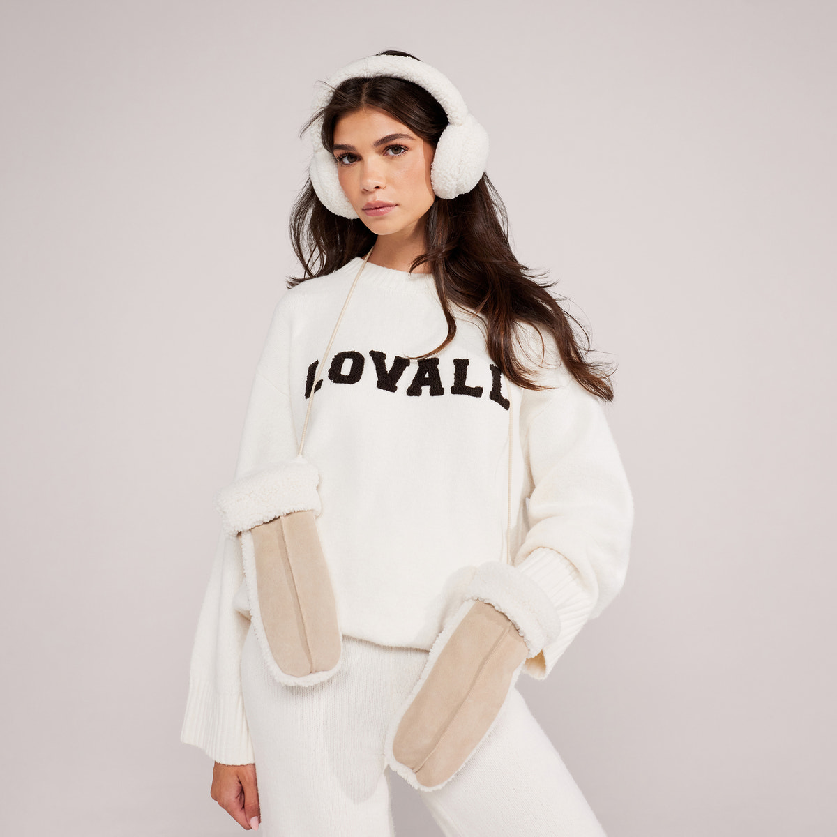 Pull oversize en tricot universitaire - Blanc cassé