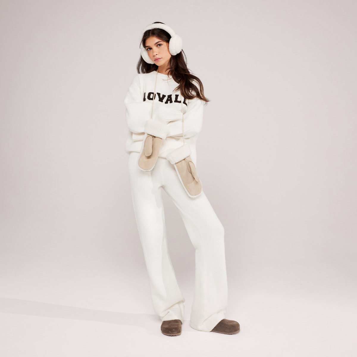 Pantalon large en maille brossée - Gris