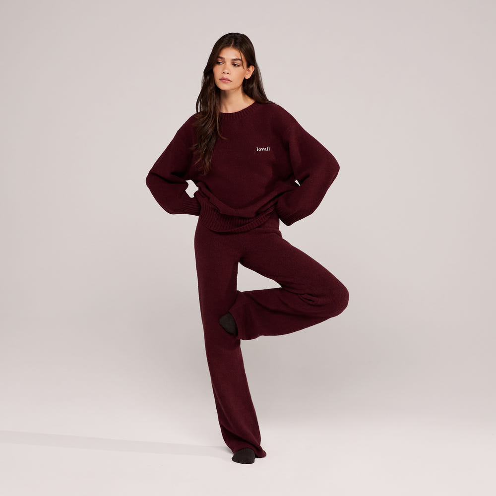 Pantalon large en maille brossée - Gris