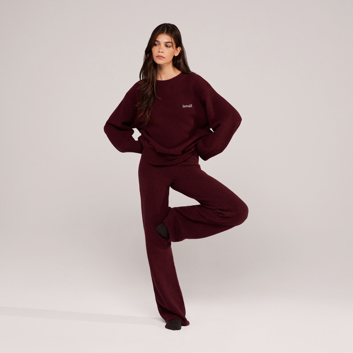 Pantalon large en maille brossée - Gris