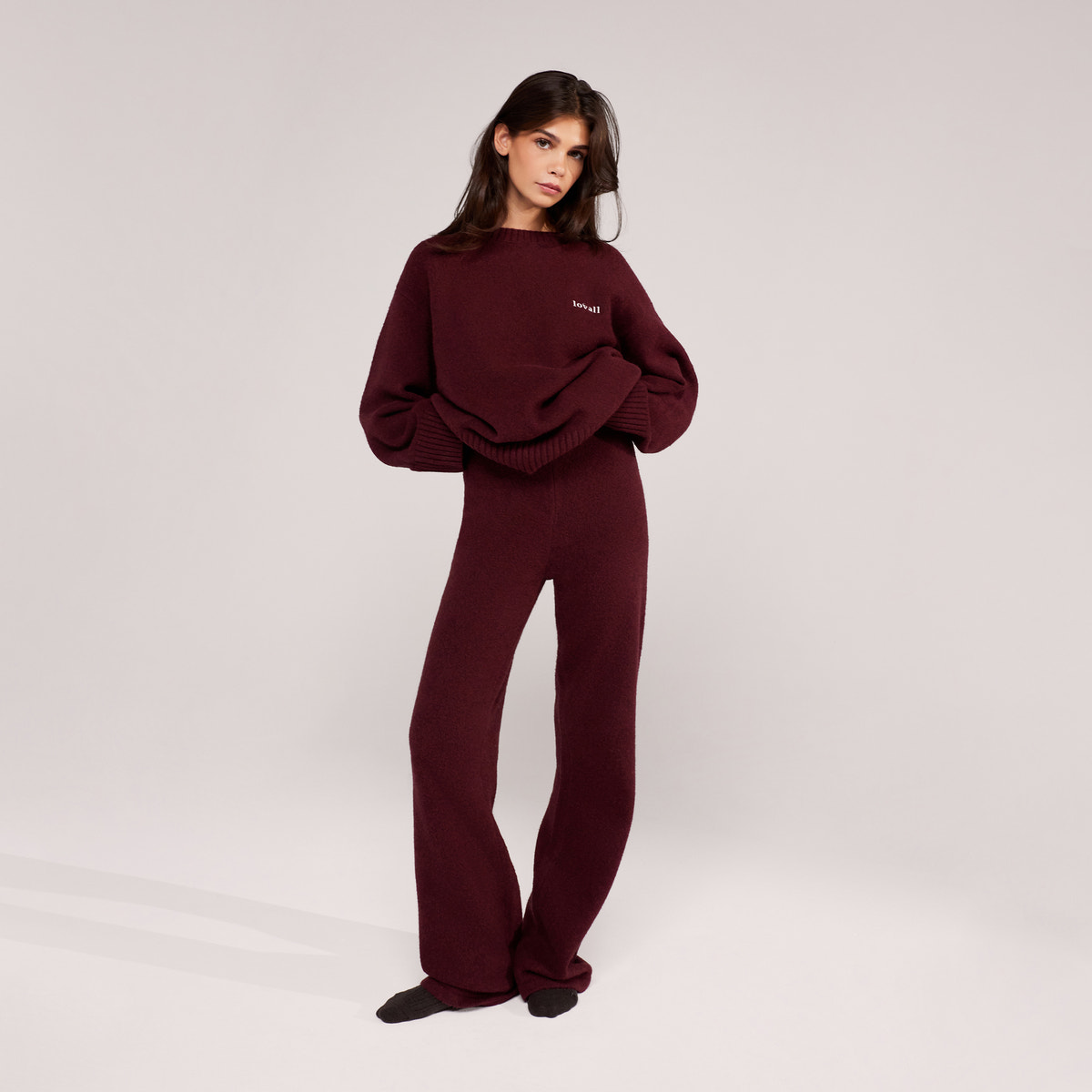 Pull oversize en maille Lovall - Bordeaux