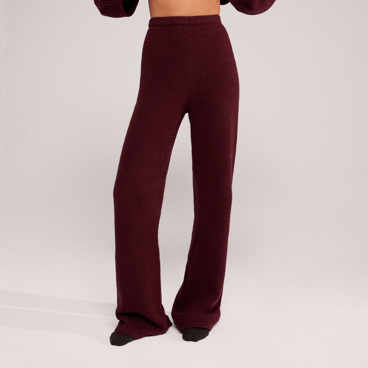 Pantalon large en maille brossée - Gris
