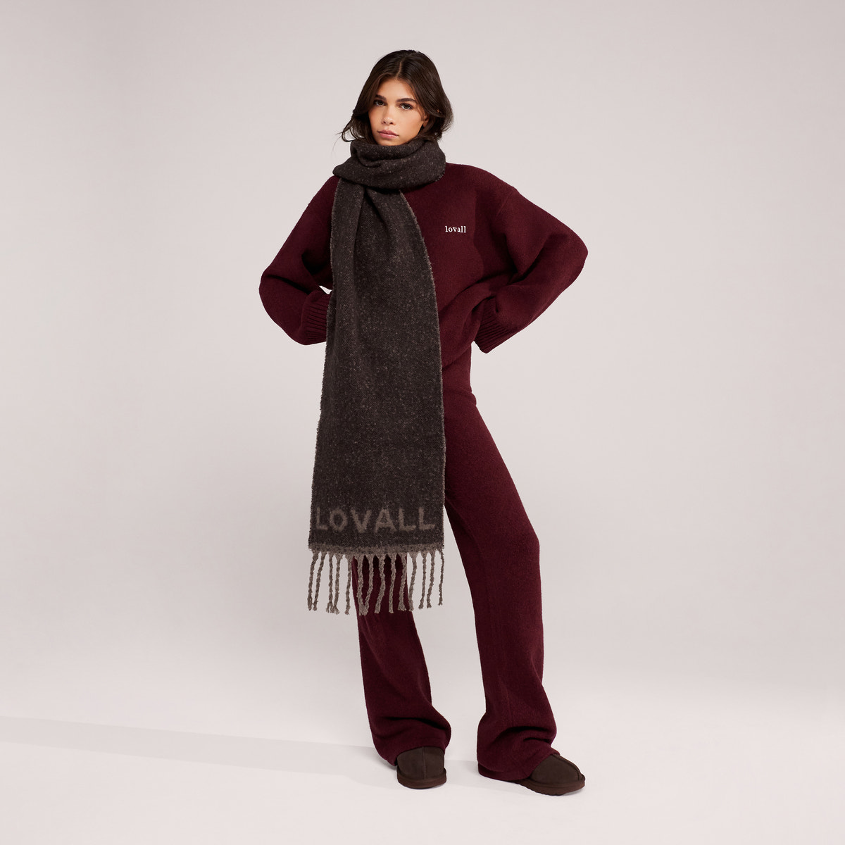 Pantalon large en maille brossée - Gris