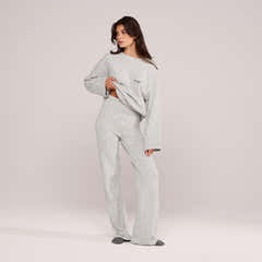 Pantalon large en maille brossée - Gris