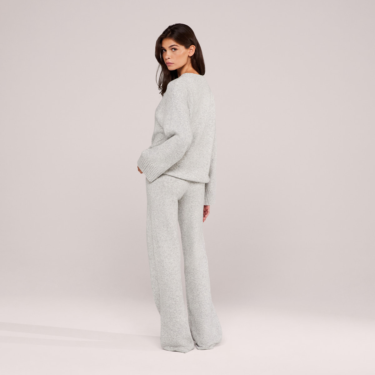 Pantalon large en maille brossée - Gris