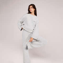 Pantalon large en maille brossée - Gris