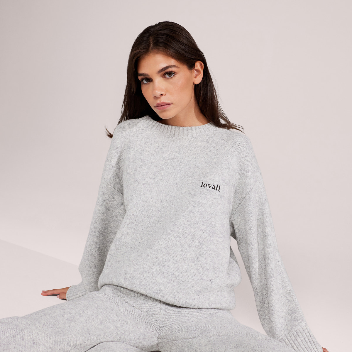Pull ample en maille Lovall - Gris clair