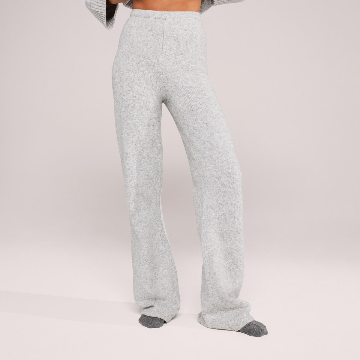 Pantalon large en maille brossée - Gris