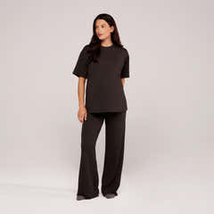 Ensemble détente large en tissu doux – Noir