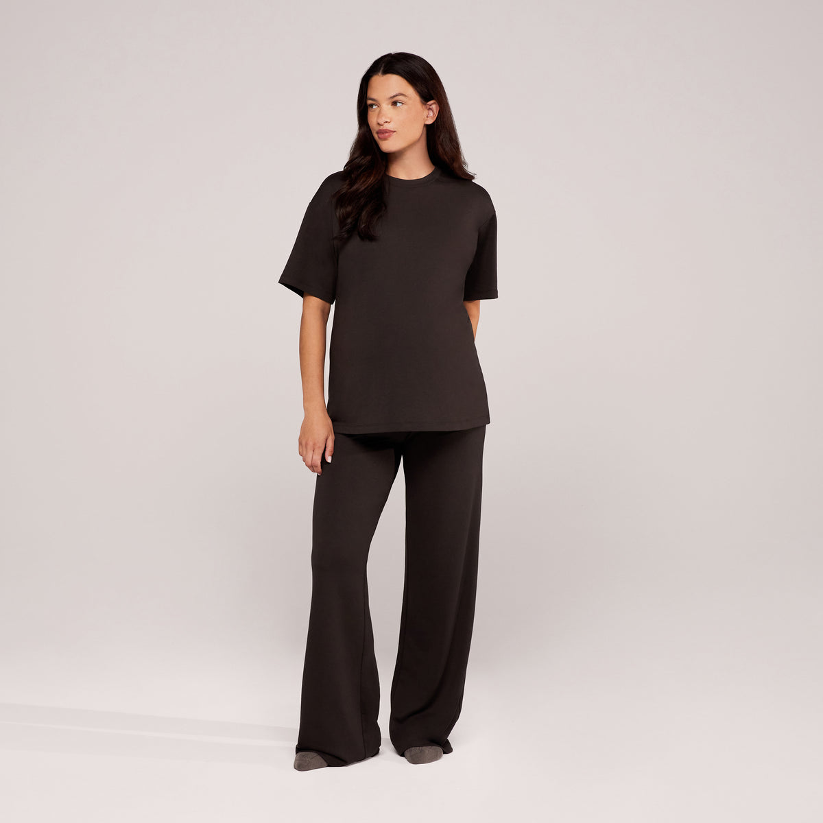 Ensemble détente large en tissu doux – Noir