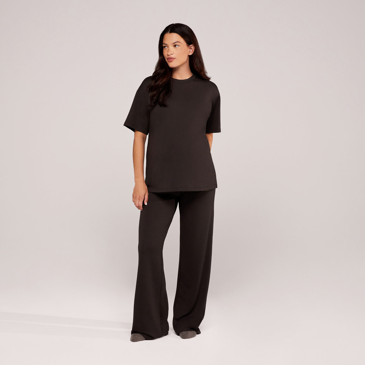 Ensemble détente large en tissu doux – Noir