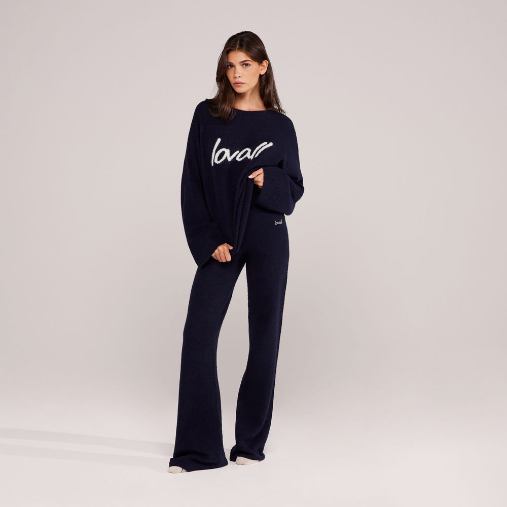 Pantalon large en maille brossée - Marine