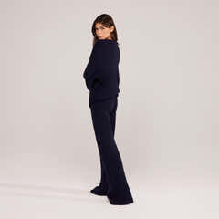 Pantalon large en maille brossée - Marine
