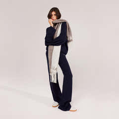 Pantalon large en maille brossée - Marine