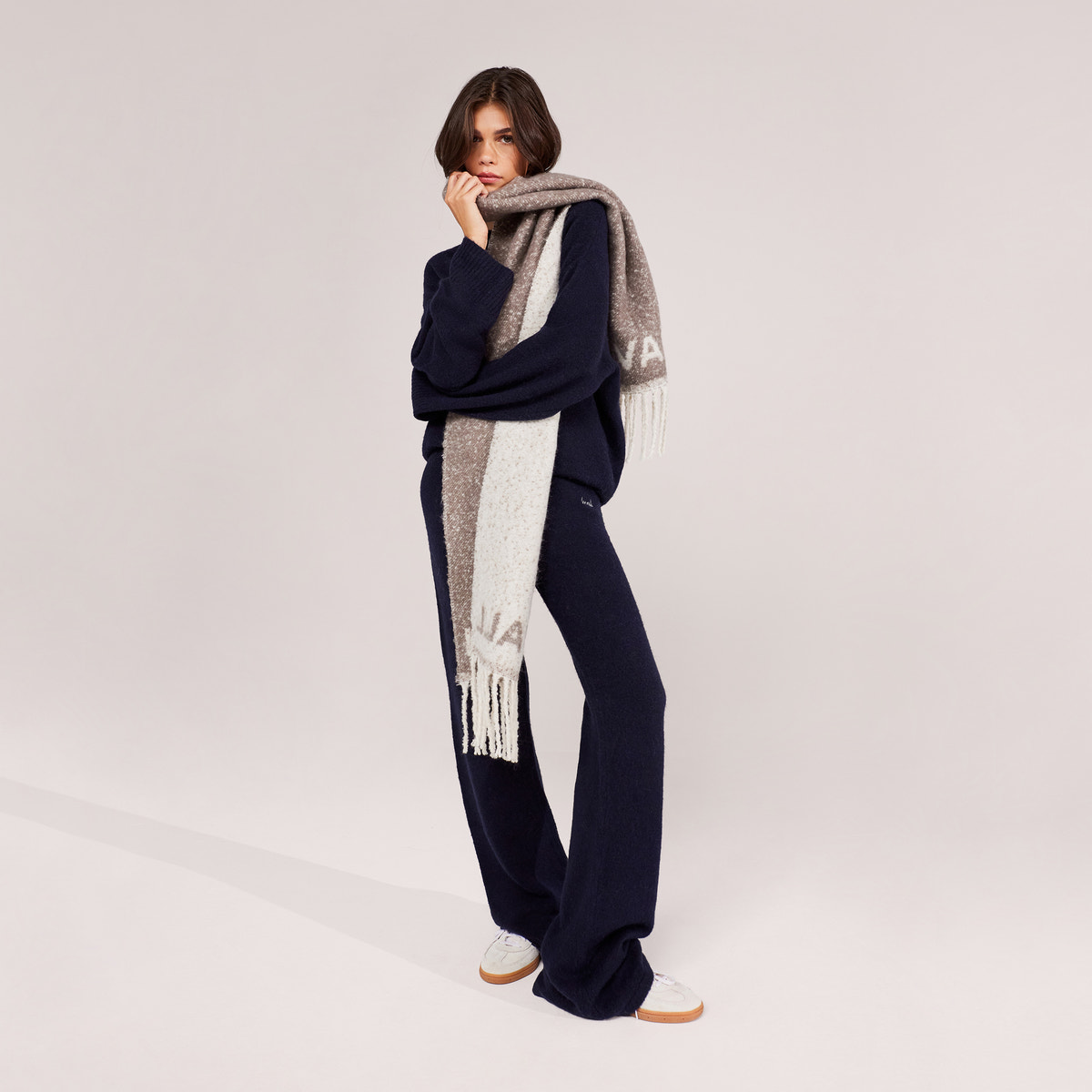 Pantalon large en maille brossée - Marine