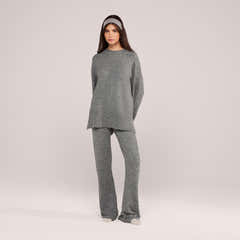 Pull oversize à ourlet fendu en maille brossée - Gris