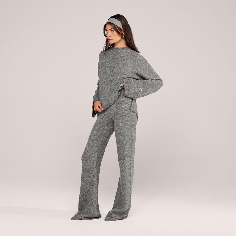 Pantalon large en maille brossée - Gris