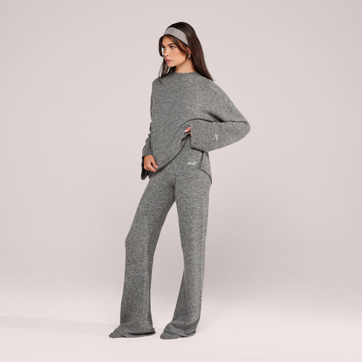 Pantalon large en maille brossée - Gris