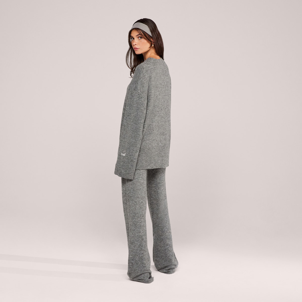 Pantalon large en maille brossée - Gris