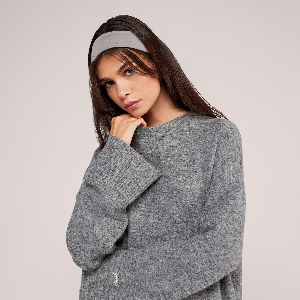 Pull oversize à ourlet fendu en maille brossée - Gris