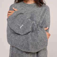 Pull oversize à ourlet fendu en maille brossée - Gris