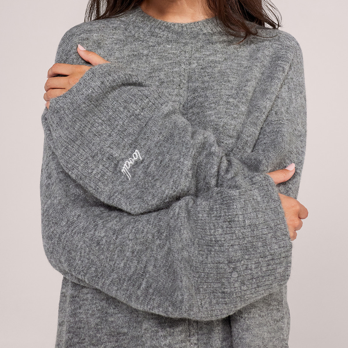 Pull oversize à ourlet fendu en maille brossée - Gris