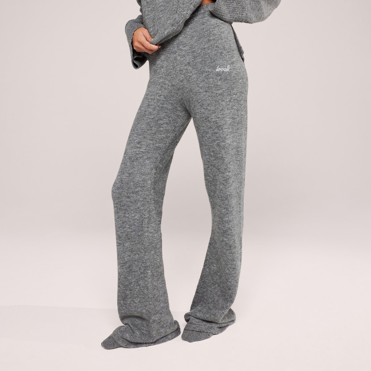 Pantalon large en maille brossée - Gris
