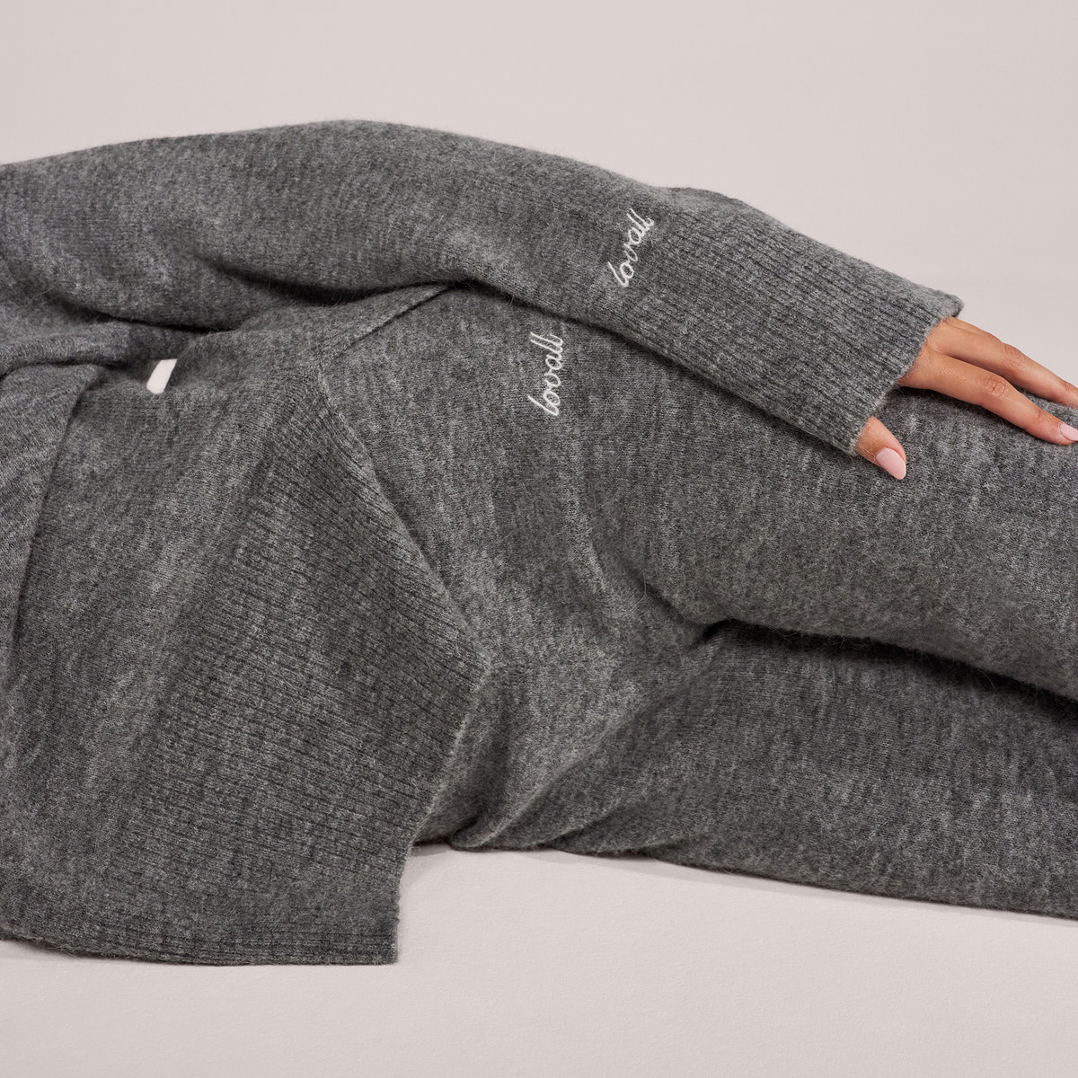Pantalon large en maille brossée - Gris