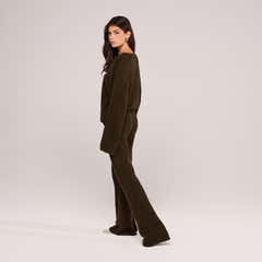 Pantalon ample en maille brossée - Vert olive foncé