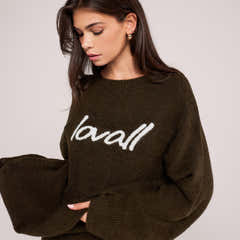 Pull surdimensionné en maille brossée à motif - Vert olive foncé