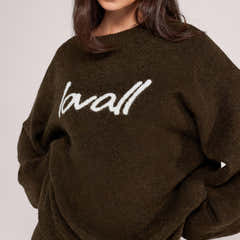 Pull surdimensionné en maille brossée à motif - Vert olive foncé