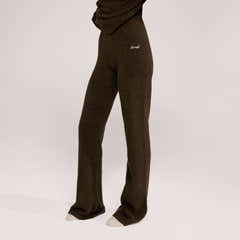 Pantalon ample en maille brossée - Vert olive foncé