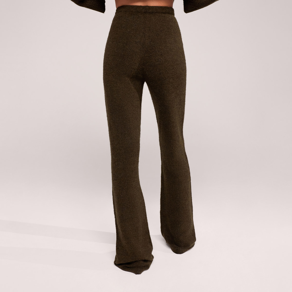 Pantalon ample en maille brossée - Vert olive foncé