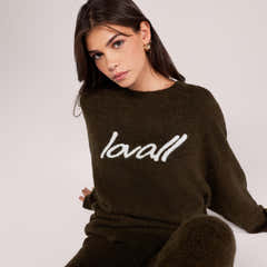 Pull surdimensionné en maille brossée à motif - Vert olive foncé