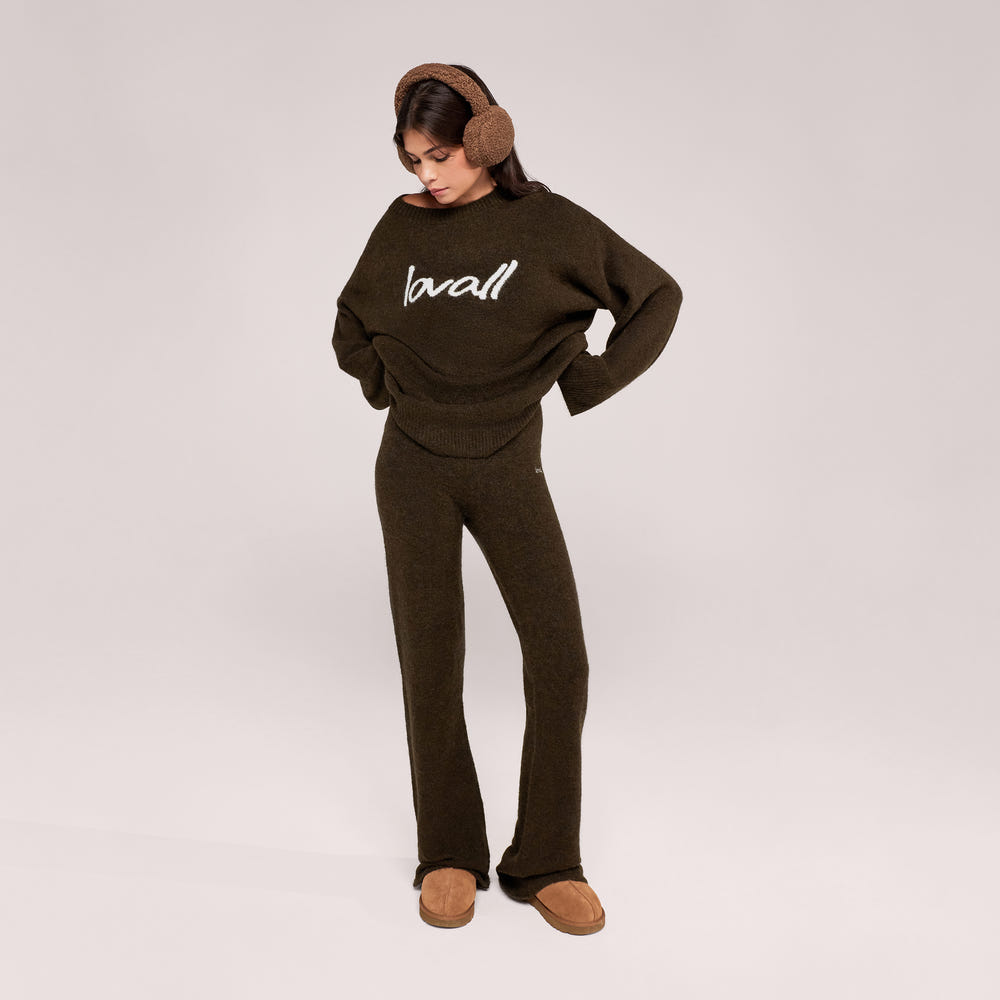 Pantalon ample en maille brossée - Vert olive foncé