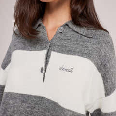 Pull polo oversize en maille brossée - Rayures grises