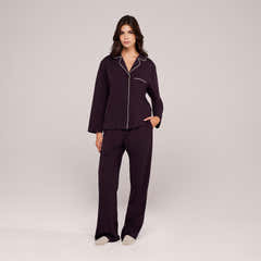 Organic Cotton Button Through Pyjama Top - Wine