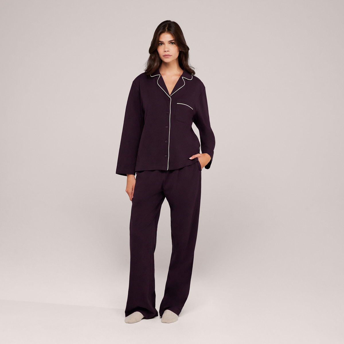 Organic Cotton Button Through Pyjama Top - Wine