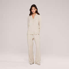 Organic Cotton Button Through Pyjama Bottoms - Neutral Stripe