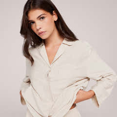 Organic Cotton Button Through Pyjama Top - Neutral Stripe