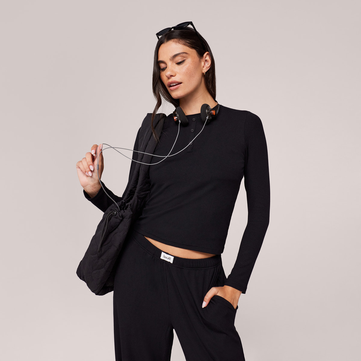 Soft Rib Lounge Top - Black