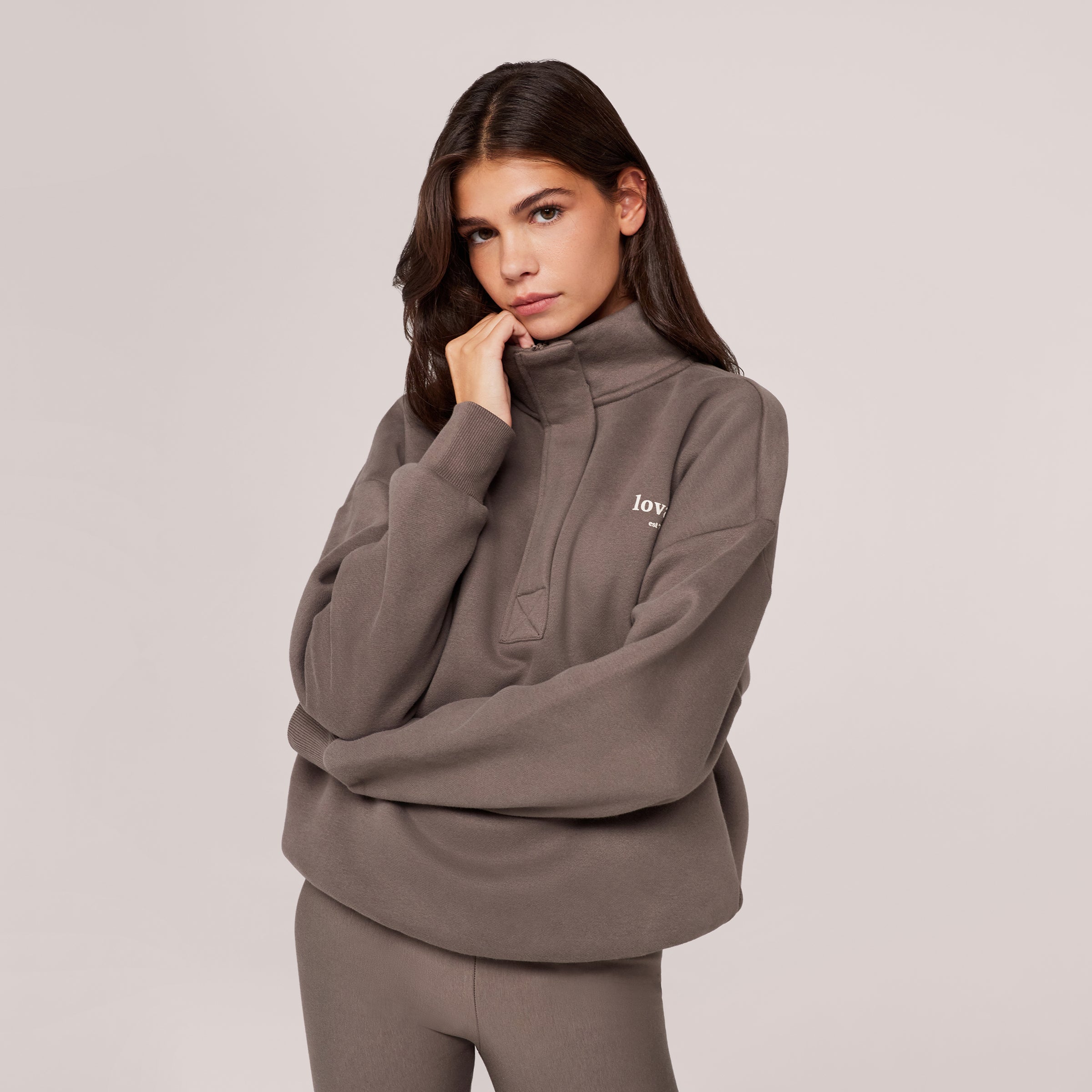 Sweat-shirt lourd 1/4 zip - Mocha